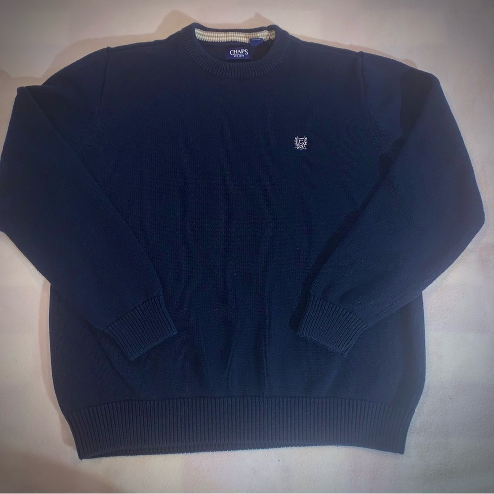 CHAPS 100% Cotton Crew-Neck Pullover Sweater Mens size XL Navy Blue